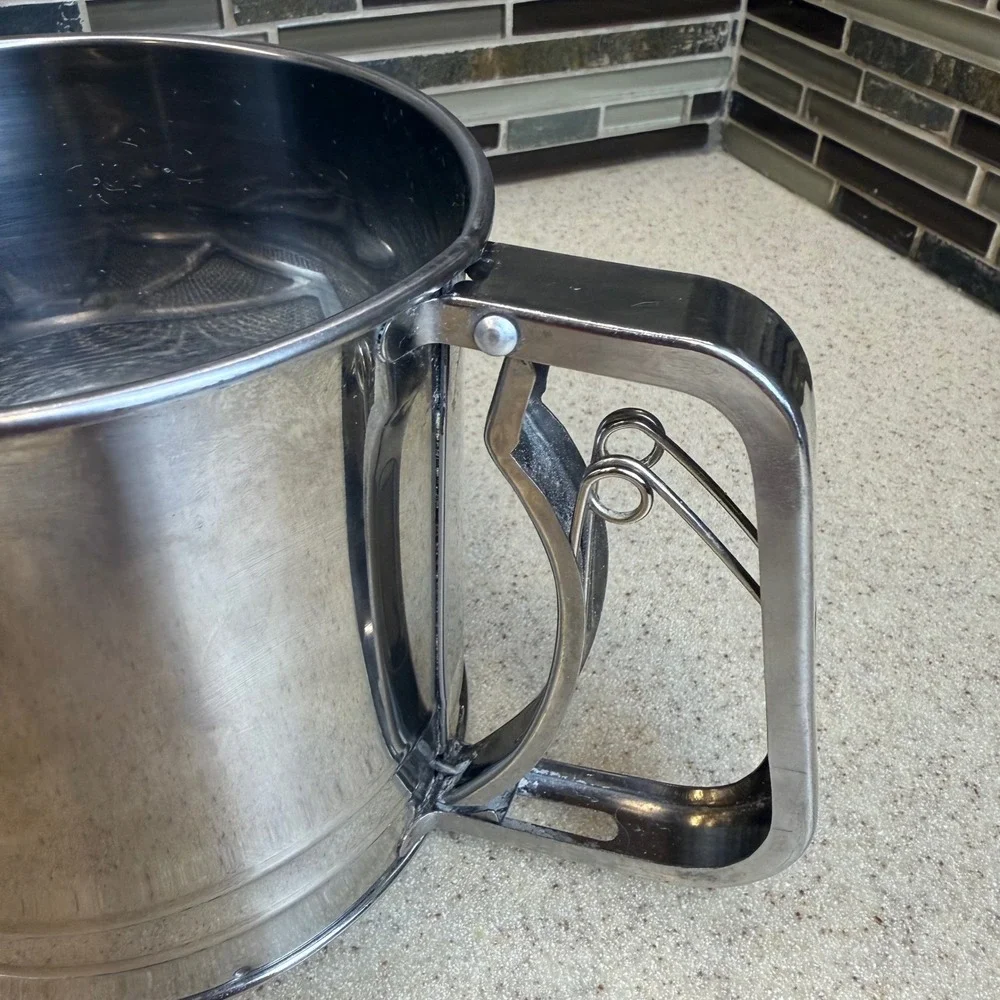 Vintage Stainless Steel Flour Sifter Manual Squeeze Handle Kitchen Baking Tool